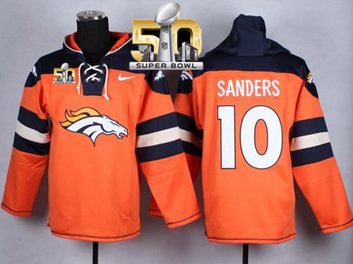 Nike Broncos #10 Emmanuel Sanders Orange Super Bowl 50 Player Pullover NFL Hoodie - Click Image to Close